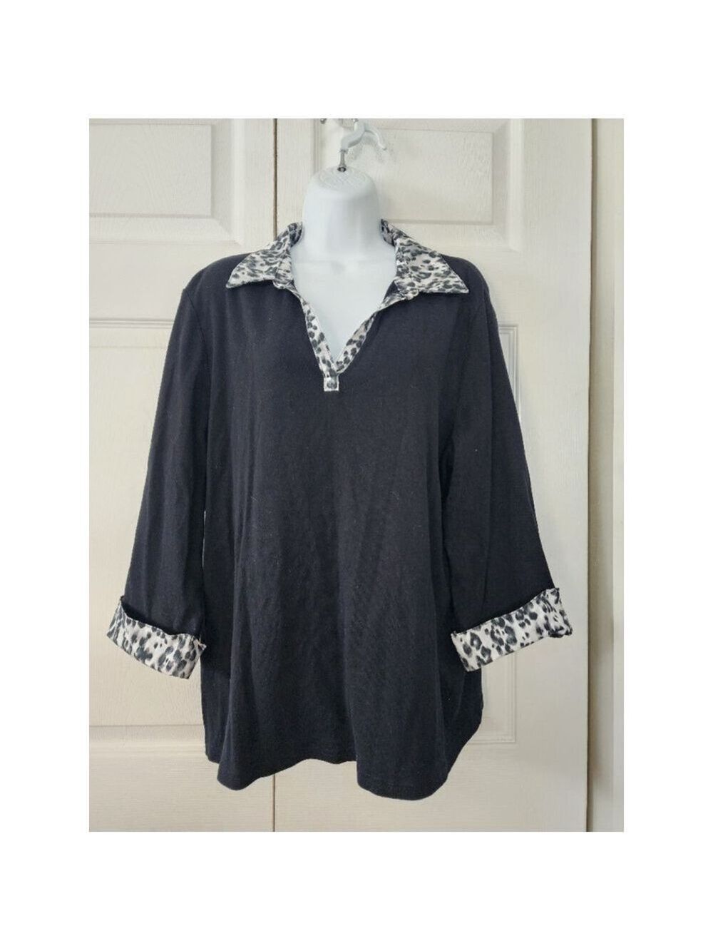 Women's Karen Scott Blouse, 1X, Black and Gray